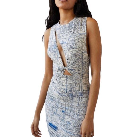 Urban Outfitters Amaya Map Cut-Out Mini Dress - Size Medium - Picture 3 of 9